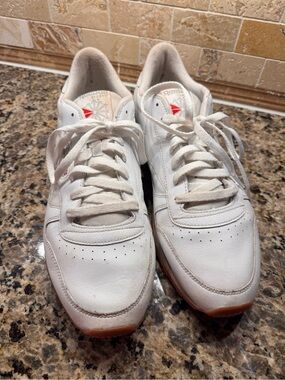 Reebok Men’s White Leather Sneakers with Gum Outsole